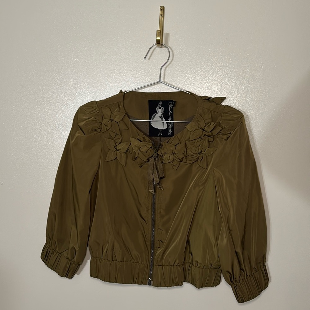 Olive Green Ruffled Jacket - Picture 2 of 4